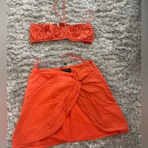 “Italian romance crop”White fox orange skirt set
